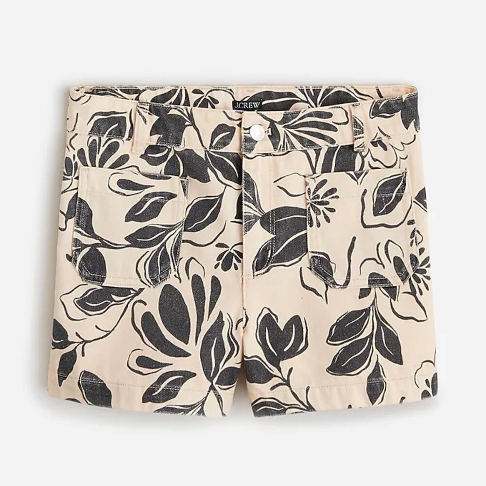 J Crew Tropical Berry Block Print Patch Pocket Denim Short Women's Size 0 Black